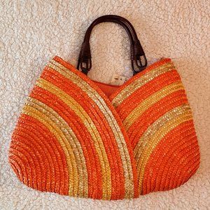 Orange Straw Handle Bag